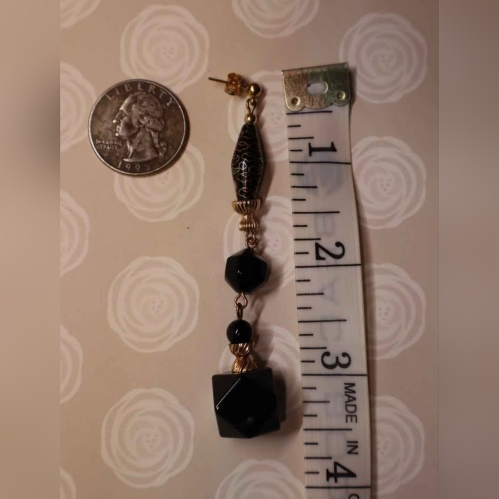 Saks Fifth Avenue Black & Gold Statement Drop Earrings - Picture 4 of 4